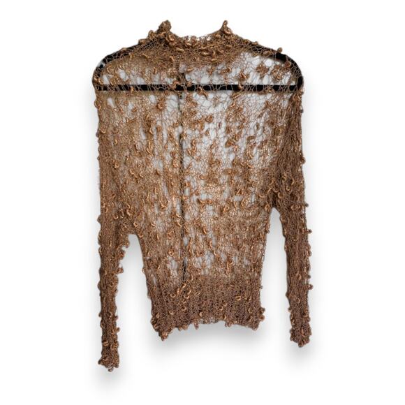 Amano Hand Knit Open‎ Weave Sweater Spain S Bronze Lame Sparkle Sheer - Picture 2 of 4